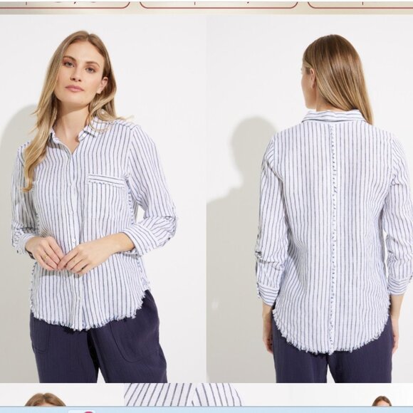 Melissa Nepton Striped Linen Cotton Blouse Style W6007 Small - Picture 1 of 13